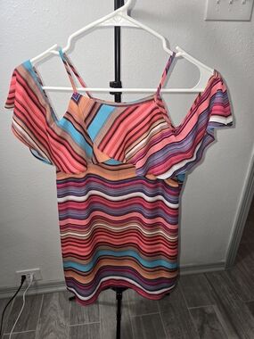 BOLD elements Pink Coral Multi Cold-Shoulder Striped Camisole